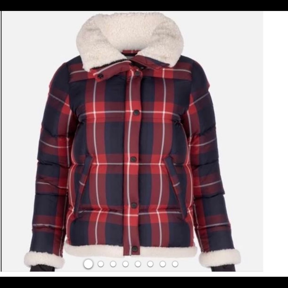 Makenzie shearling plaid jacket red and blue